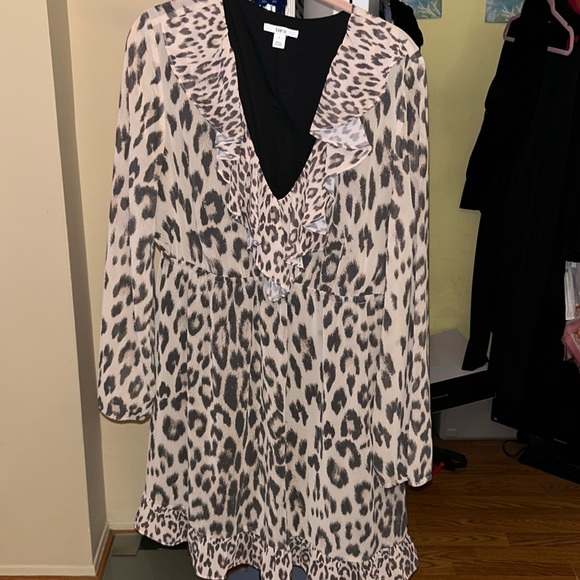 Bar III Dresses & Skirts - Ruffle trim leopard baby doll dress